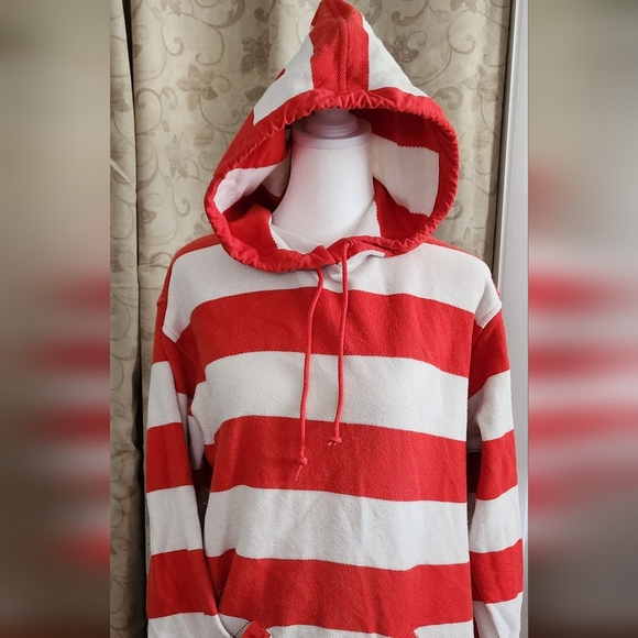 Womens Nautical sport orange and white striped hoodie ( s ) - Picture 2 of 3